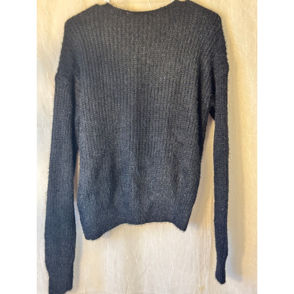 Twist Front Sweater Women Small Black Faux Pearl Embellished V-Neck - Picture 4 of 8